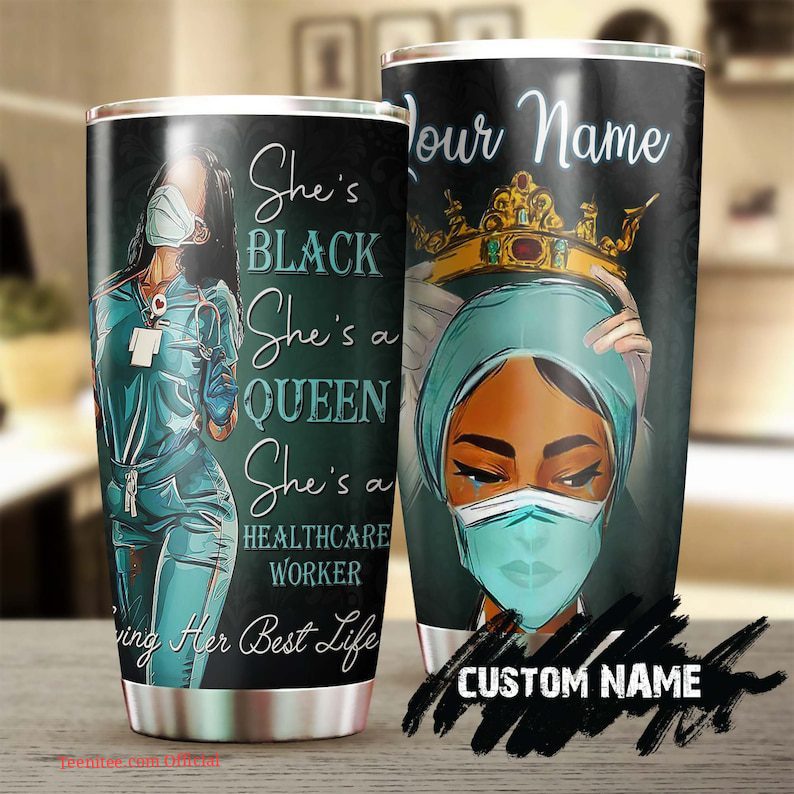 Black nurse queen gold crown| personalized nurse tumbler gift - 30 oz
