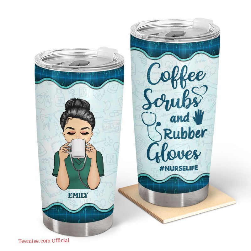 Coffee scrubs and rubber gloves| gift for nurse| personalized tumbler