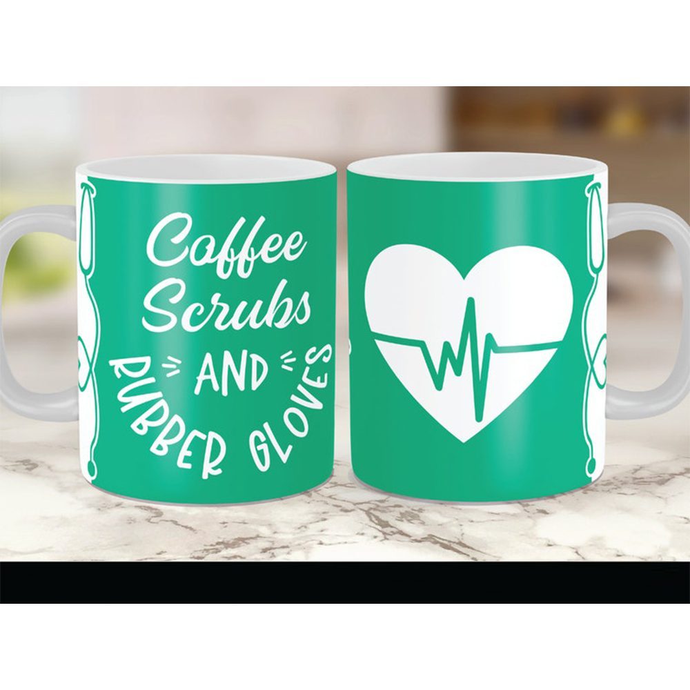 Green coffee, scrubs and rubber gloves| cute mug gift for nurse - 15 oz