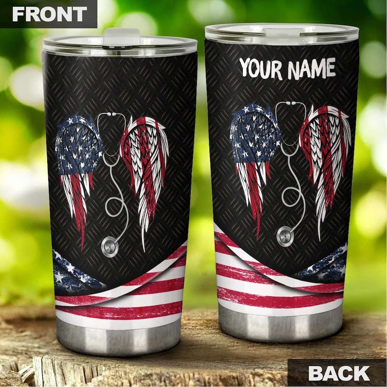 American flag wings nurse| personalized gift tumbler