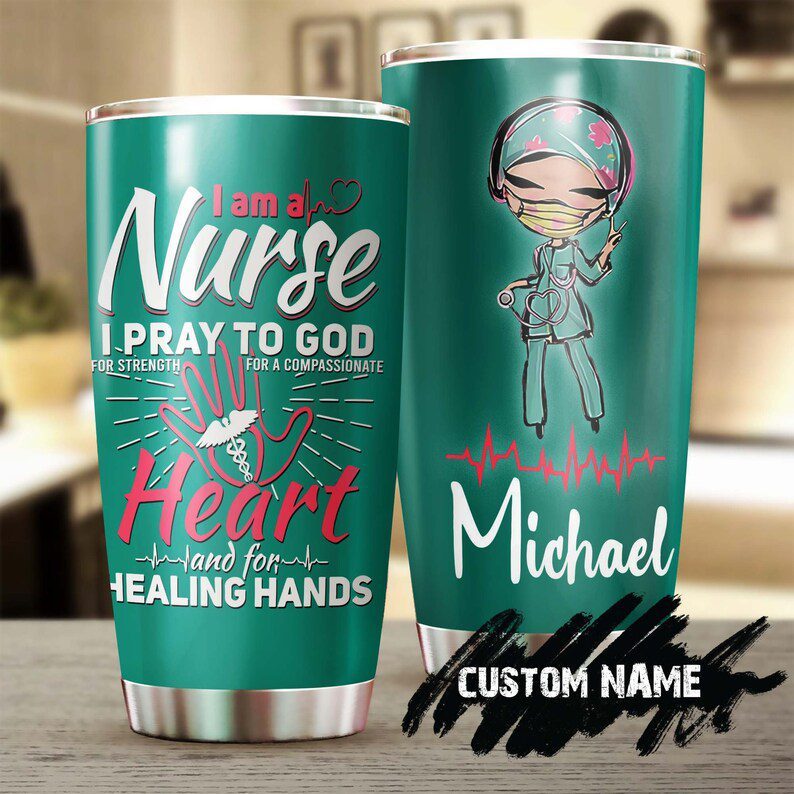 Nurse healing hands pray to god| personalized gift tumbler
