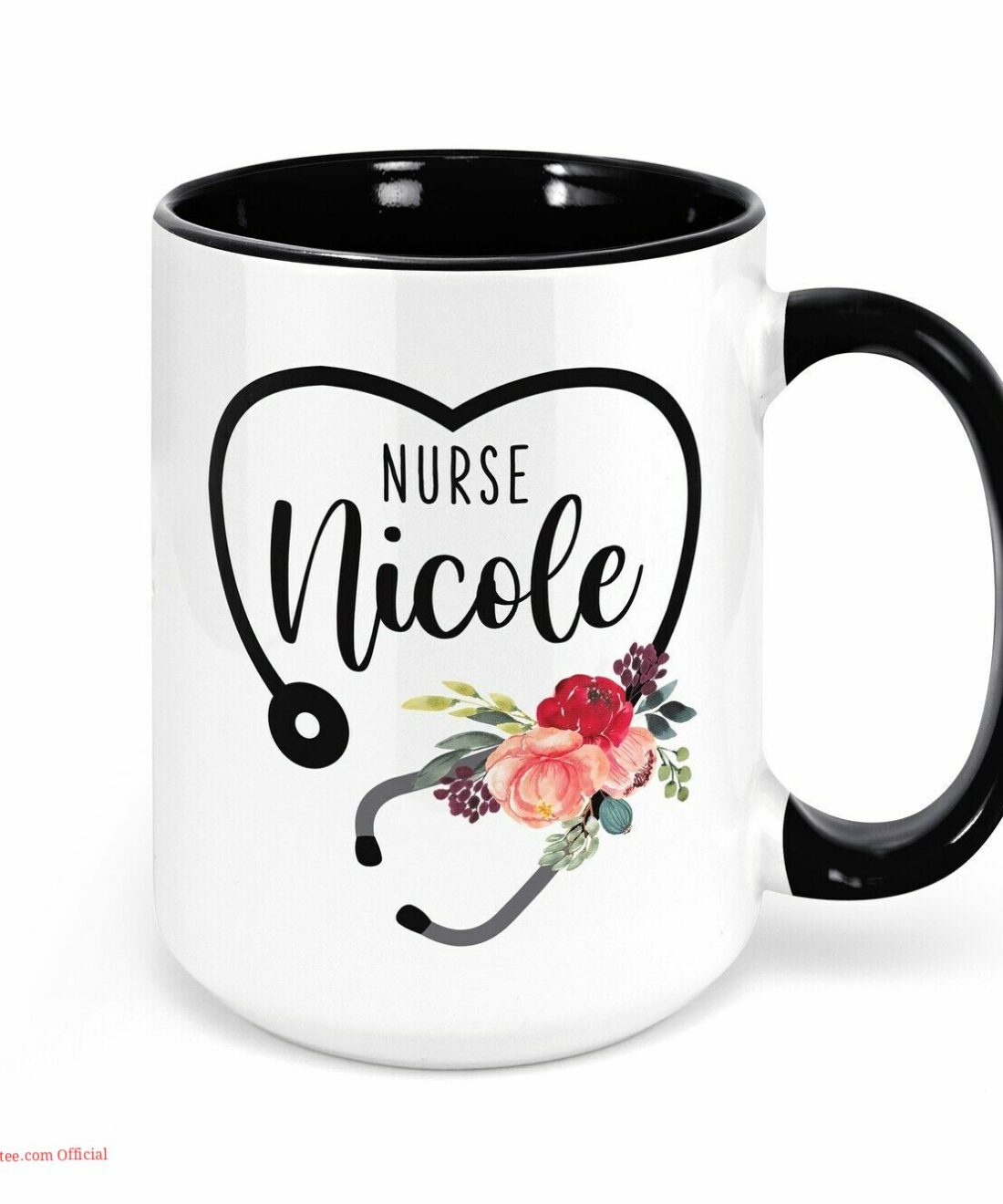 Stethoscope heart shape and floral| personalized mug gift for nurse - 15 oz