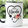 Stethoscope heart shape and floral| personalized mug gift for nurse