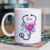 Stethoscope and flodal mug| personalized gift mug for nurse - 15 oz