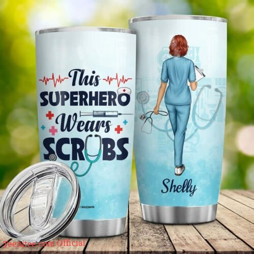 Superhero wears scrubs| personalized tumbler for nurse - 30 oz